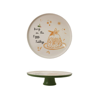 12" Round x 3"H Stoneware Cake Stand "Bring On The Figgy Pudding" ©