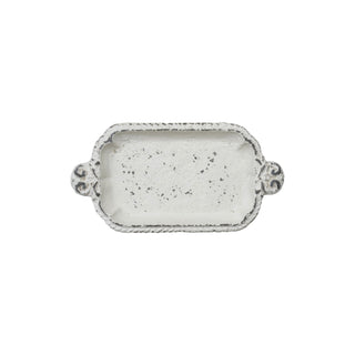Decorative Painted Cast Iron Tray with Embossed Edge & Handles White
