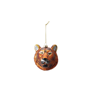 3-1/4"L x 3-3/4"W x 3-1/2"H Glass Tiger Head Ornament with Glitter