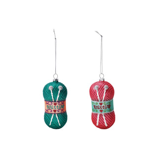 4-3/4"H Glass Yarn & Needles Ornament with Glitter, 2 Styles