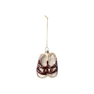 4"H Glass Sandals Ornament with Glitter, Brown & Cream Color