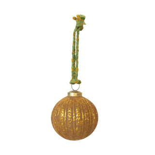 Flocked Glass Ball Ornament with Braided Sari Hanger
