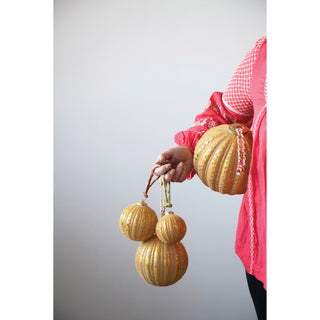 Flocked Glass Ball Ornament with Braided Sari Hanger