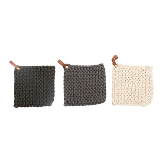 Neutral Pot Holder with Leather Loop