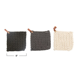 Neutral Pot Holder with Leather Loop